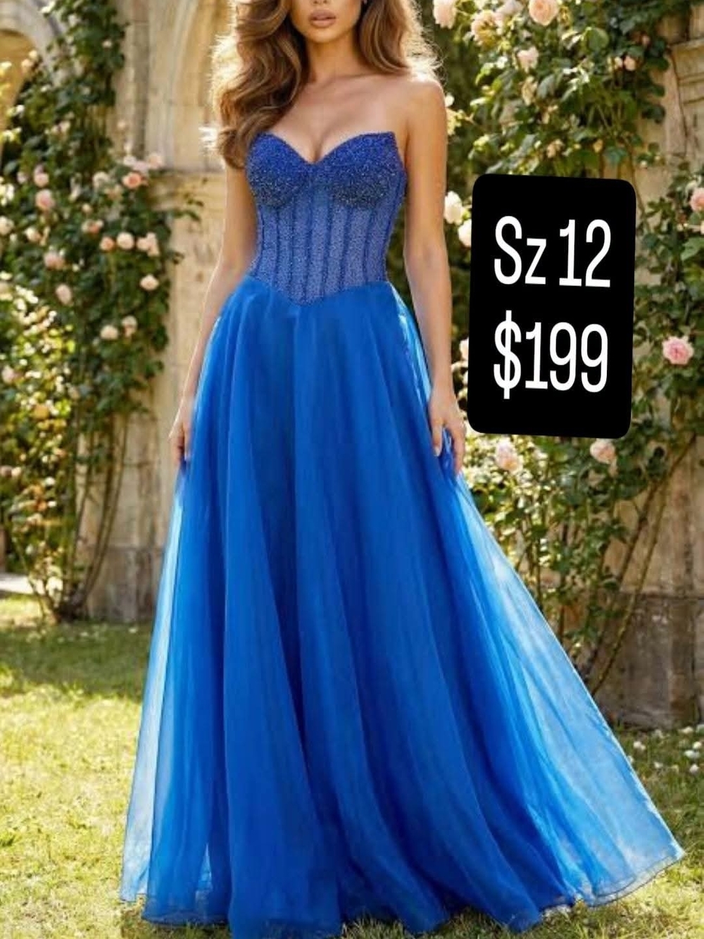 Jovani Strapless Beaded Corset Ball Gown in Royal Blue